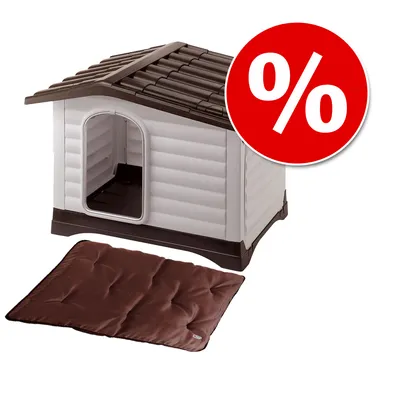 Zestaw: Buda dla psa Ferplast Dogvilla z tworzywa sztucznego +  Poduszka Ferplast Jolly, brązowa