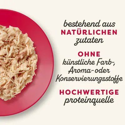 Bestehend aus natürlichen Zutaten, ohne künstliche Farb-, Aroma- oder Konservierungsstoffe. Hochwertige Proteinquelle.