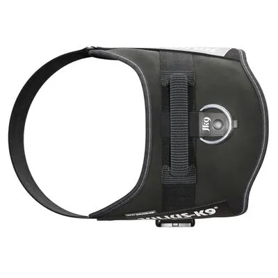 JULIUS-K9 hondenharnas, zwart met handvat en metalen ring, merknaam zichtbaar op de zijkant.