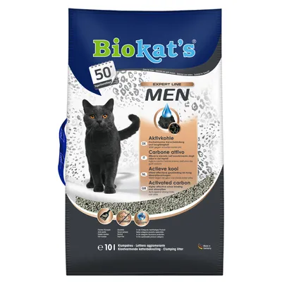 Biokat's Expert Line Men Klumpstreu, 10 Liter, mit Aktivkohle für Geruchsbindung, 50 Tage, Made in Germany. Hinweise zu Aktivkohle auf Deutsch, Italienisch, Niederländisch und Englisch.