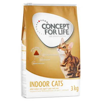 Concept for Life Indoor Cats, 3 kg. Speciell formula för viktkontroll, hårbollsfunktion och minskad avföringslukt. För vuxna innekatter från 1 års ålder.