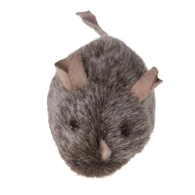 Grey plush mouse toy with brown fabric ears, nose and tail, shown on a white background. No visible brand or text.