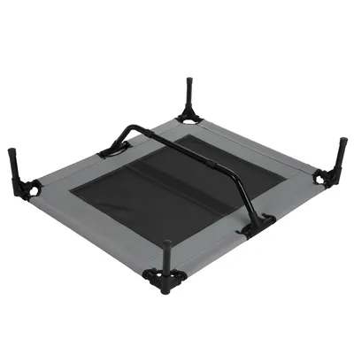 Grey-black frame made of metal and fabric, rectangular shape with four legs and central support bar. Suitable for assembly or accessory use.