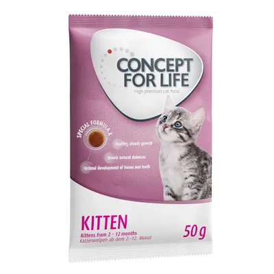 Concept for Life kattenvoer voor kittens, 50 g. Special Formula: gezonde groei, versterkt natuurlijke afweer, optimale ontwikkeling van botten en tanden. Voor kittens van 2–12 maanden.