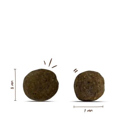 Zwei runde Futterstücke mit Größenangaben: links 8 mm hoch, rechts 7 mm breit.