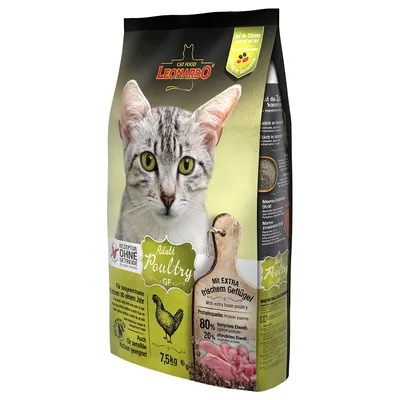 Leonardo Cat Food Adult Poultry GF, рецепта без зърнени храни, с прясно птиче месо, 7,5 кг. За котки над една година, подходяща и за чувствителни котки.