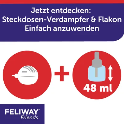 Feliway Friends Steckdosen-Verdampfer und Flakon, einfach anzuwenden, Inhalt: 48 ml.