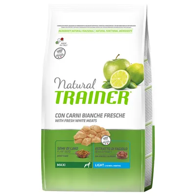 Natural Trainer con carni bianche fresche, semi di lino, estratto di fagiolo. Maxi Light (da 16 mesi). Made in Italy. Immagine di mela verde e lime.