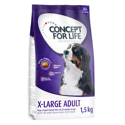 Sacchetto Concept for Life X-Large Adult 1,5 kg per cani di taglia gigante, testo visibile: special formula, antioxidant complex, cardiac support & function, cartilage and joint protection.