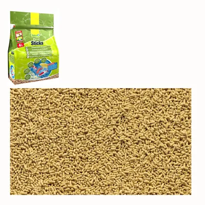 Tetra Pond Sticks 4L – balenie a detail krmiva v podobe svetlohnedých tyčiniek pre ryby. Na obale viditeľné logo Tetra, obrázok rýb a informácie o produkte.