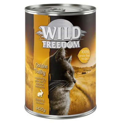Wild Freedom Golden Valley 400g tin, rabbit and chicken flavour, 100% grain-free recipe, inspired by natural instincts.