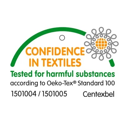 Confidence in Textiles. Testattu haitta-aineiden varalta Oeko-Tex Standard 100:n mukaisesti. Sertifikaattinumerot: 1501004 / 1501005. Centexbel.