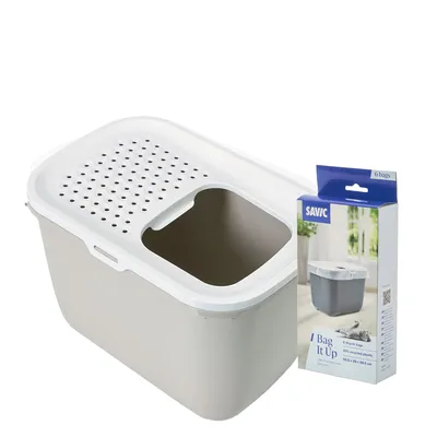 Savic caja de arena para gatos con tapa perforada y embalaje 'Bag It Up' para bolsas de basura, 6 bolsas, medidas: 58,5 x 39 x 39,5 cm.