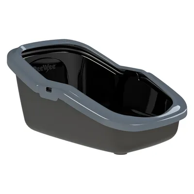 PeeWee toaleta pre mačky, čierna so sivým okrajom, ergonomický dizajn.