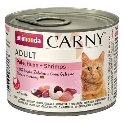 Animonda Carny Adult, moriak, kuracie mäso a krevety. 100 % čerstvé suroviny, bez obilnín, vyrobené v Nemecku. S taurínom.