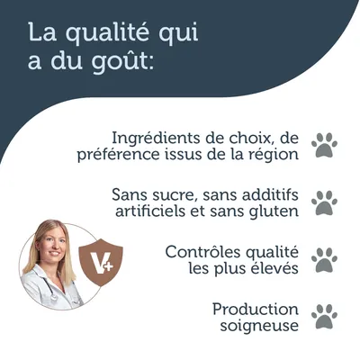 La qualité qui a du goût : ingrédients de choix, de préférence issus de la région ; sans sucre, sans additifs artificiels et sans gluten ; contrôles qualité les plus élevés ; production soignée.