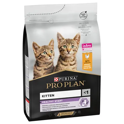 Purina Pro Plan Kitten Healthy Start, Nr. 1 Zutat Huhn, unterstützt natürliche Abwehrkräfte von Kätzchen, ISFM zertifiziert, recycelbare Verpackung.