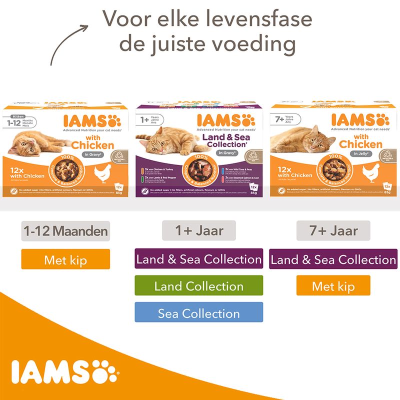 IAMS Delights Senior Land & Sea Collection in Saus Kattenvoer
