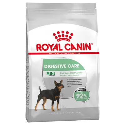 Royal Canin Digestive Care Mini έως 10kg. Βελτιώνει την ποιότητα των αποβλήτων. Αποδεδειγμένα αποτελέσματα: έως 92% βέλτιστη ποιότητα κοπράνων.