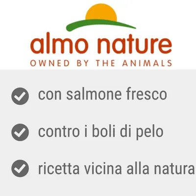 almo nature OWNED BY THE ANIMALS, con salmone fresco, contro i boli di pelo, ricetta vicina alla natura
