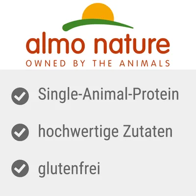 almo nature. Enkel animaliskt protein, högkvalitativa ingredienser, glutenfri.