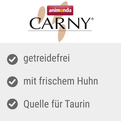 Animonda Carny. Getreidefrei, mit frischem Huhn, Quelle für Taurin.