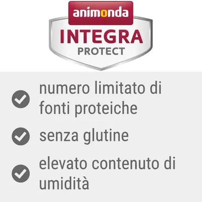 animonda INTEGRA PROTECT, numero limitato di fonti proteiche, senza glutine, elevato contenuto di umidità
