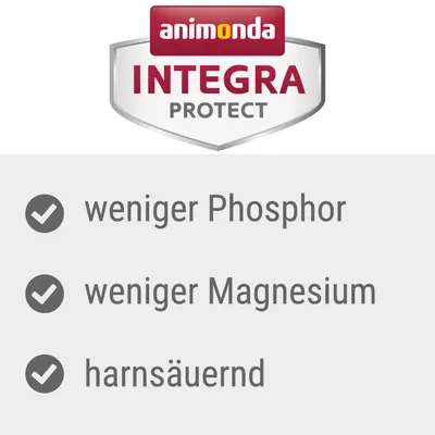 Animonda Integra Protect. Weniger Phosphor, weniger Magnesium, harnsäuernd.
