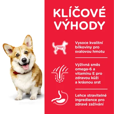 Klíčové výhody: Vysoce kvalitní bílkoviny pro svalovou hmotu, směs omega-6 a vitamínu E pro kůži a srst, lehce stravitelné ingredience pro zdravé zažívání.
