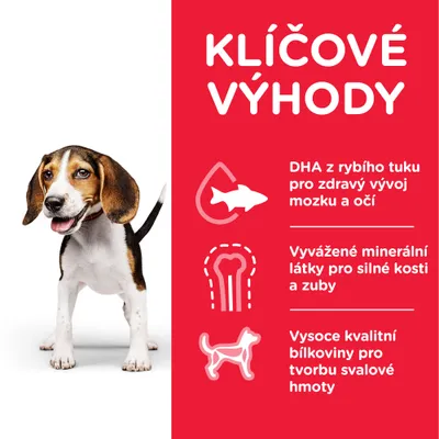 Kľúčové výhody: DHA z rybieho tuku pre zdravý vývoj mozgu a očí, vyvážené minerálne látky pre silné kosti a zuby, vysoko kvalitné bielkoviny pre tvorbu svalovej hmoty. Text v češtine.