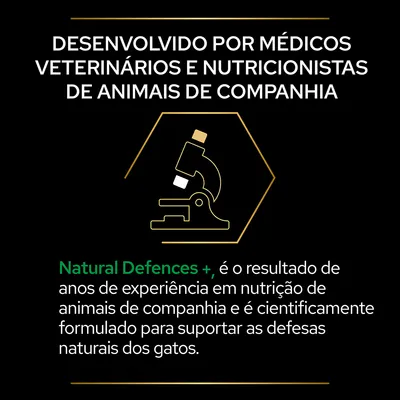 Desenvolvido por médicos veterinários e nutricionistas de animais de companhia. Natural Defences +, formulado para suportar as defesas naturais dos gatos.