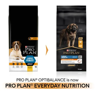 Packaging change: PRO PLAN OPTIBALANCE is now PRO PLAN EVERYDAY NUTRITION for large robust adult, high protein, no added colourants, chicken as number one ingredient.