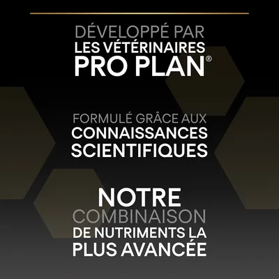Développé par les vétérinaires PRO PLAN. Formulé grâce aux connaissances scientifiques. Notre combinaison de nutriments la plus avancée.