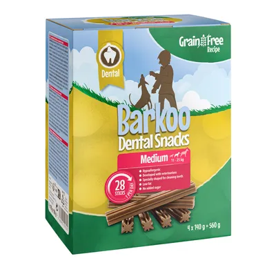Barkoo Dental Snacks Medium for dogs 11-25 kg, 28 sticks, hypoallergenic, developed with veterinarians, specially shaped for dental cleaning, low fat, sugar free, grain free recipe.