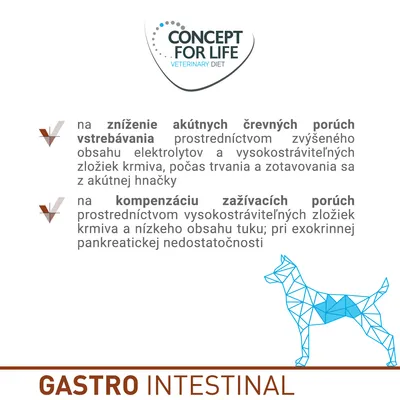 CONCEPT FOR LIFE VETERINARY DIET. Na zníženie akútnych črevných porúch vstrebávania a kompenzáciu zažívacích porúch. GASTRO INTESTINAL.