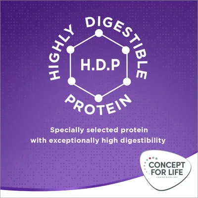 Highly digestible protein. Specially selected protein with exceptionally high digestibility. Concept for Life.