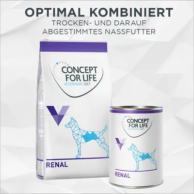Concept for Life Veterinary Diet Renal. Optimal kombiniert: Trocken- und darauf abgestimmtes Nassfutter für Hunde.