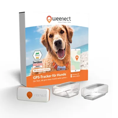 Weenect GPS tracker pro psy, White Edition. Vyžaduje chytrý telefon. Vítěz PET PRODUKTU, hodnocení VYNIKAJÍCÍ. Doživotní záruka. Obsahuje tracker a dva držáky.