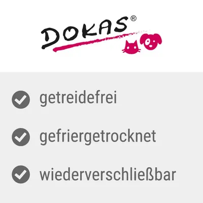 DOKAS. getreidefrei, gefriergetrocknet, wiederverschließbar (text în limba germană)