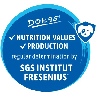DOKAS. NUTRITION VALUES, PRODUCTION, regular determination by SGS INSTITUT FRESENIUS. Tekst w języku angielskim.