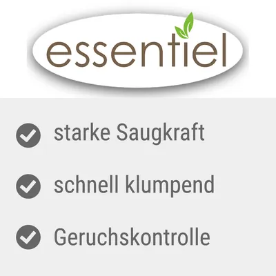Essentiel. Features: strong absorbency, fast clumping, odour control.
