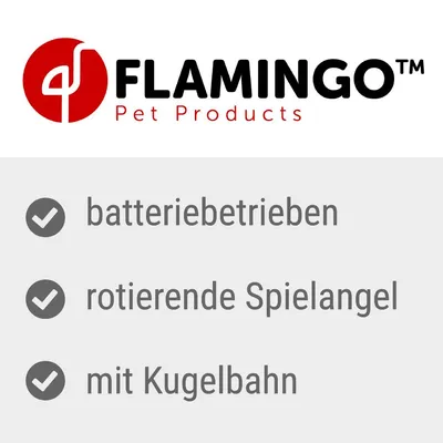 Flamingo Pet Products: batteriebetrieben, rotierende Spielangel, mit Kugelbahn.