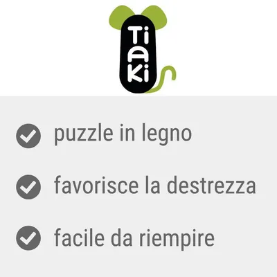 Tiaki, puzzle in legno, favorisce la destrezza, facile da riempire