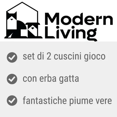 Modern Living, set di 2 cuscini gioco, con erba gatta, fantastiche piume vere