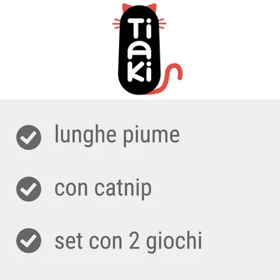 Tiaki. Lunghe piume, con catnip, set con 2 giochi.