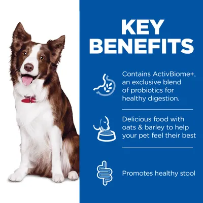 KEY BENEFITS. Contains ActivBiome+, an exclusive blend of probiotics for healthy digestion. Delicious food with oats & barley to help your pet feel their best. Promotes healthy stool. (Αγγλικά κείμενα)