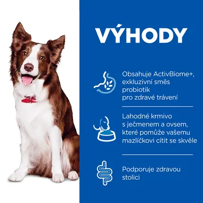 Výhody: Obsahuje ActivBiome+, exkluzivní směs probiotik pro zdravé trávení. Lahodné krmivo s ječmenem a ovsem. Podporuje zdravou stolici.