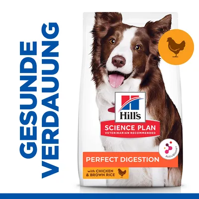 Hill's Science Plan Perfect Digestion с курицей и коричневым рисом. Здоровое пищеварение, рекомендовано ветеринарами, технология ActivBiome+.