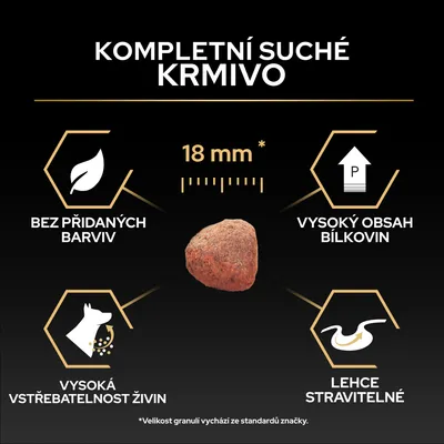 Kompletní krmivo, velikost 18 mm, bez barviv, vysoký obsah bílkovin, vysoká vstřebatelnost živin, lehce stravitelné.