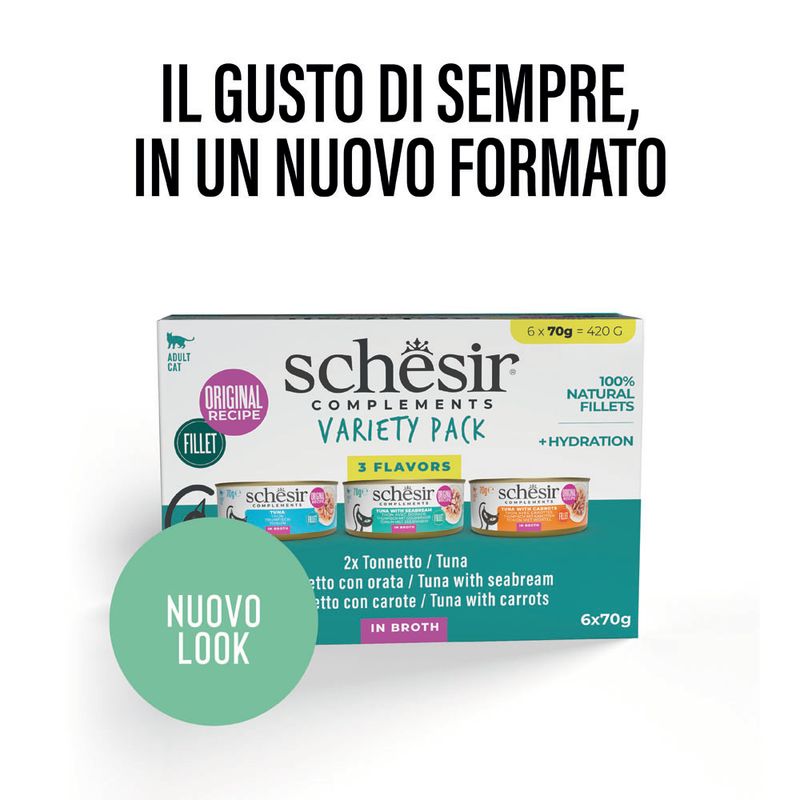 Schesir Complements in brodo Alimento umido per gatti, 6 x 70 g